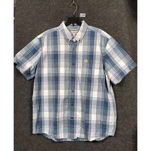 Carhartt Relaxed Fit Button Down Shirt Men XL Blue Plaid Short Sleeve 103005 476